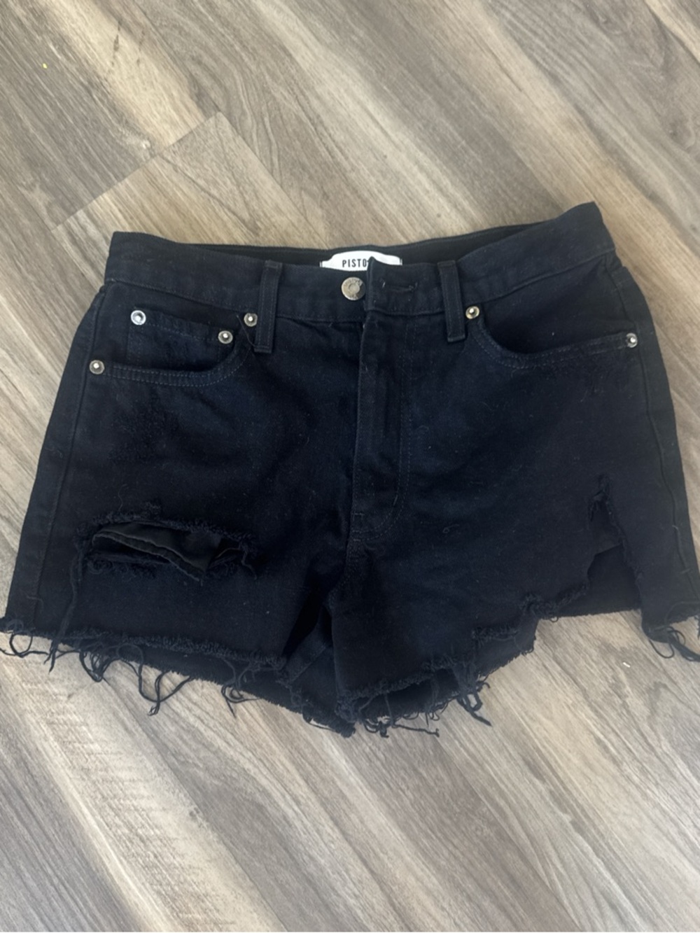 pistola Black Distressed High-Rise Denim Shorts